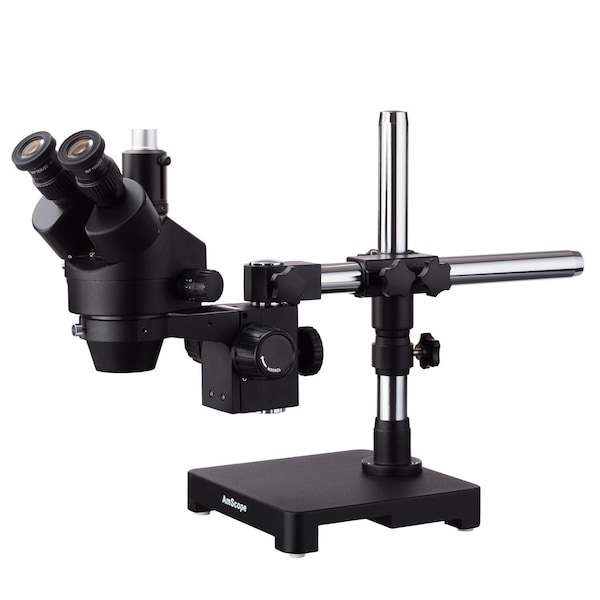 Amscope 7X-45X Black Trinocular Stereo Zoom Microscope on Single-Arm Boom Stand SM-3T-B - main